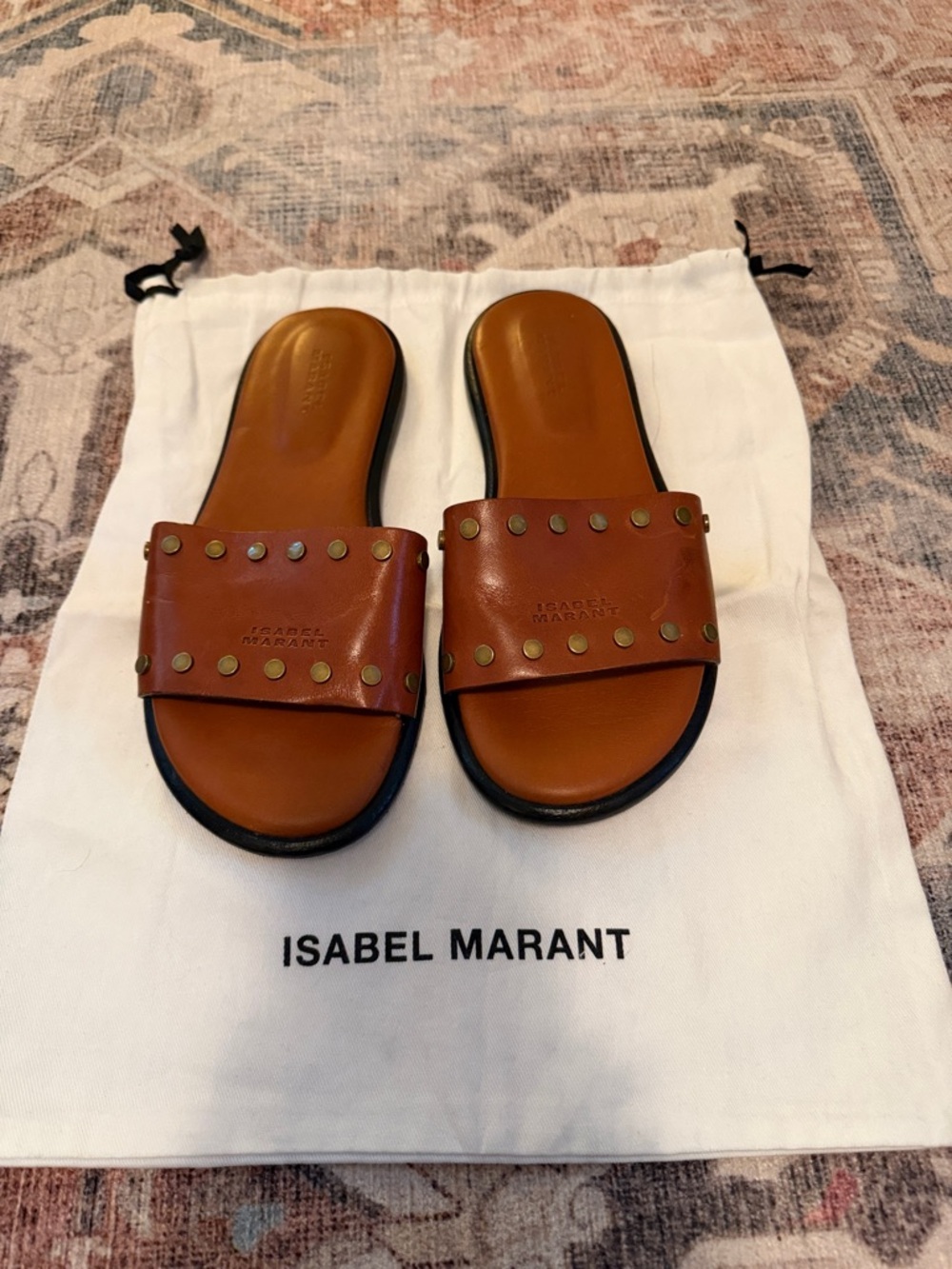 Isabel Marant Brown Leather Stud Slide Sandals